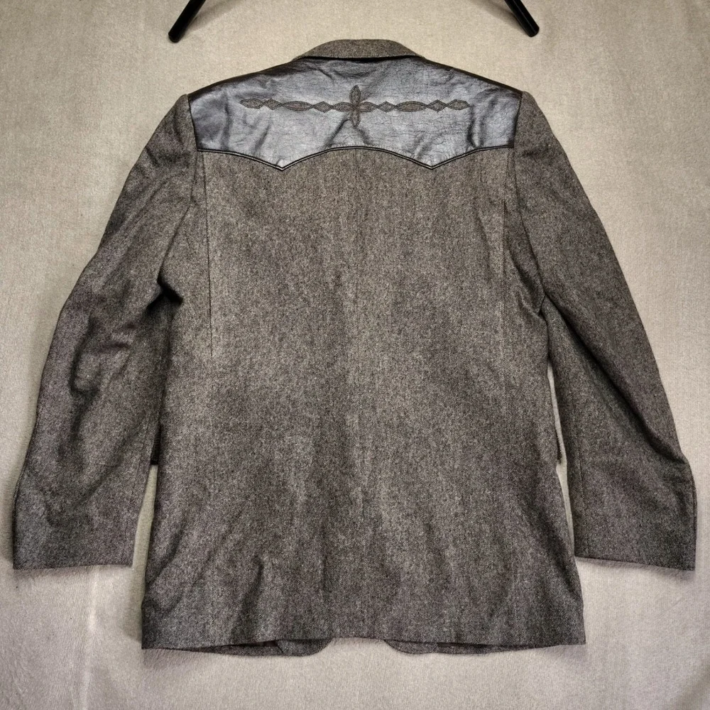 VTG Pagano West Tweed Wool Western Blazer Sport Coat Leather Yoke USA 42L